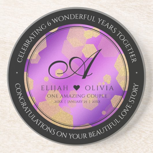 6e 33e 47e 48e Amethist Bruiloft Jubileum Zandsteen Onderzetter (Voorkant)