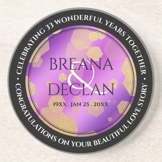 6e 33e 47e 48e Amethist Bruiloft Jubileum Zandsteen Onderzetter (Voorkant)
