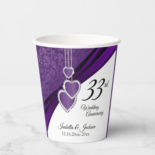 6e / 33e / 47e Amethist bruiloft Jubileum Papieren Bekers (Voorkant)