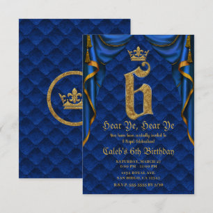 6e 6e ZES-verjaardag Royal Blue Gold Crown Kaart