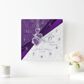 6e Amethyst Paarse bruiloft Jubileum keepslag Vierkante Klok (Huis)