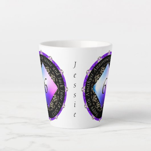 6e Amethyst Wedding Jubileum Latte Mok (Voorkant)