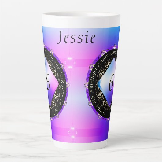 6e Amethyst Wedding Jubileum Latte Mok (Voorkant)