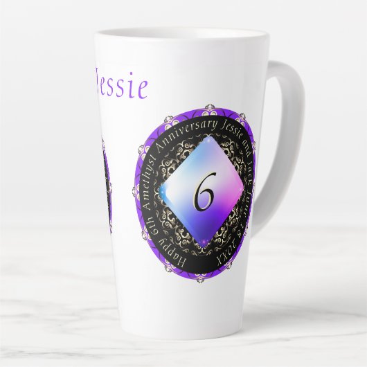 6e Amethyst Wedding Jubileum Latte Mok (Rechterhoek)