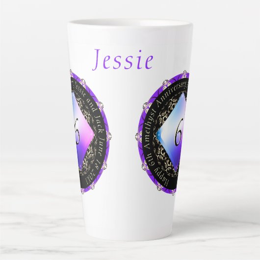 6e Amethyst Wedding Jubileum Latte Mok (Voorkant)