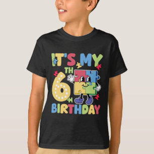 6e autisme verjaardagsfeestje 6 jaar oud autistisc t-shirt