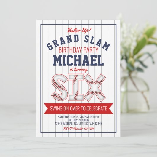 6e Baseball Birthday Uitnodiging (Staand voorkant)
