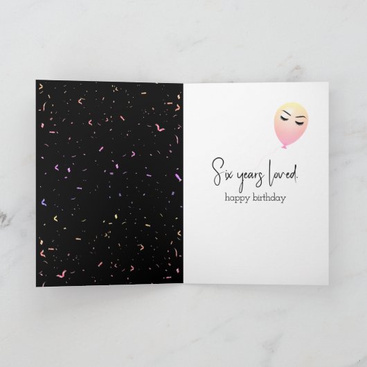 6e Birthday-ballonnen en Confetti Kaart (Binnen)