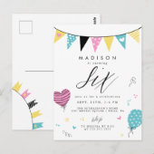 6E BIRTHDAY | Cute Doodle Birthday Party Briefkaar Briefkaart (Voorkant / Achterkant)