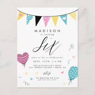 6E BIRTHDAY   Cute Doodle Birthday Party Briefkaar Briefkaart