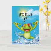 6e Birthday Jumping Kikker in water Kaart (Gele Bloem)