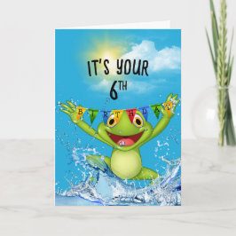 6e Birthday Jumping Kikker in water Kaart