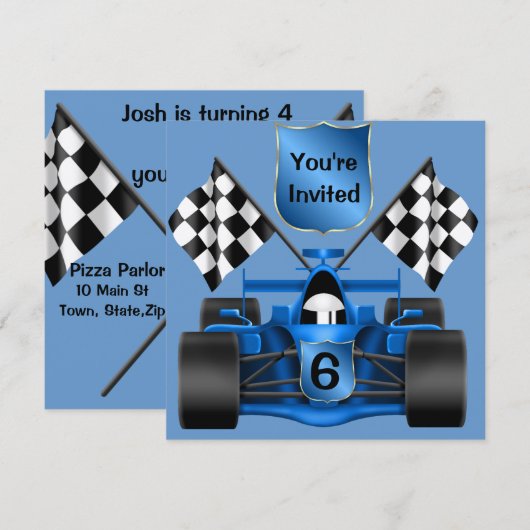 6e BIRTHDAY Race Car Invitation Kaart (Voorkant / Achterkant)