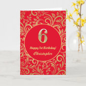6e Birthday Red en Gold Floral Pattern Kaart (Gele Bloem)