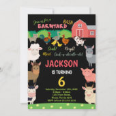 6e Black Farm Dieren Verjaardag Uitnodigingen (Voorkant)