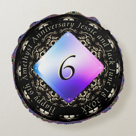 6e bruiloft Jubileum Amethist Rond Kussen (Achterkant)