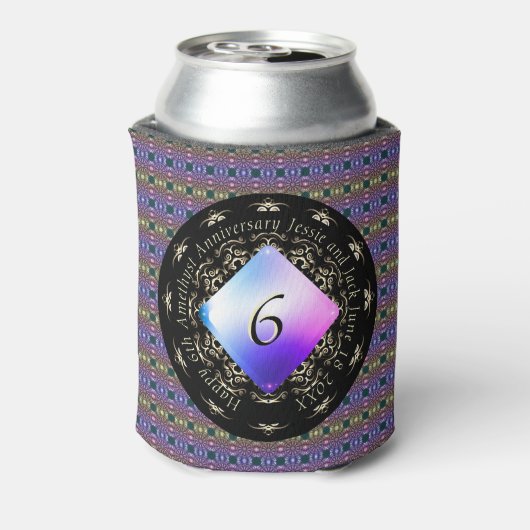 6e bruiloft Jubileum Amethist Rond Kussen Blikjeskoeler (Blikje Achterkant)