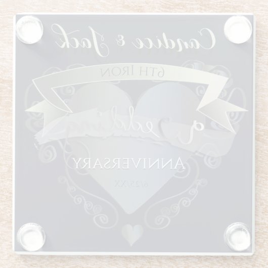 6e bruiloft Jubileum Iron Glazen Onderzetter (Achterkant)