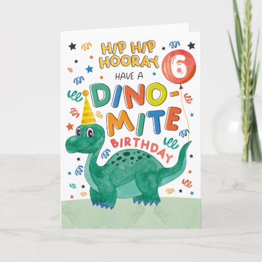6e Dinosaurus Verjaardag Kaart | afdrukbare dinosa (Voorkant)