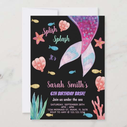 6e Donkerroze op top zeemeermin Verjaardag Kaart (Voorkant)