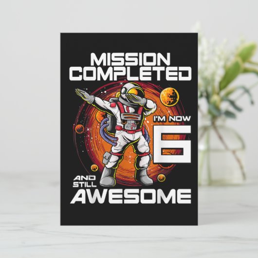 6e geboortedag Astronaut 6 jaar oud buitenruimtesc Save The Date (Staand voorkant)