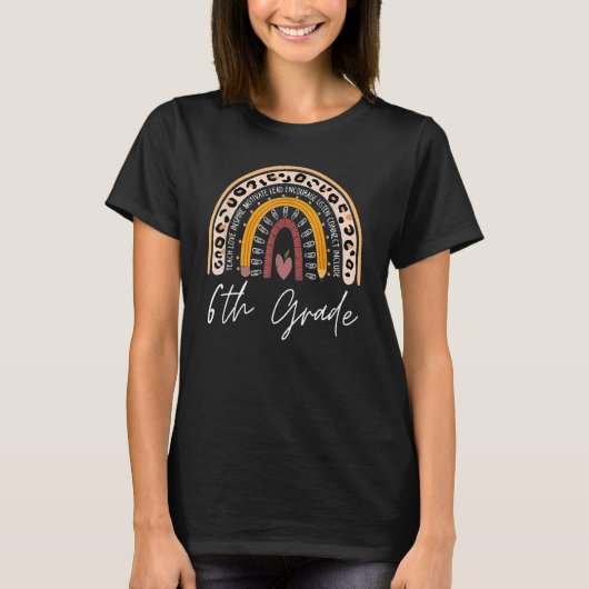 6e graad leraar Boho Leopard regenboogstrak liefde T-shirt (Voorkant)
