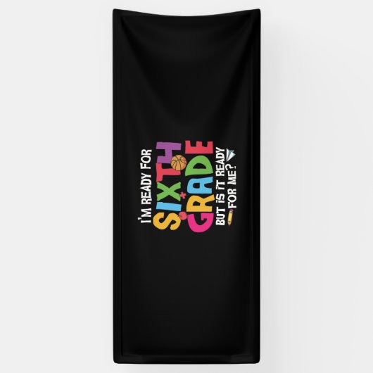 6e graad leraar klaar voor de zesde graad spandoek (Verticaal)