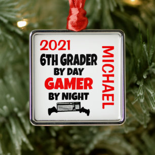 6e Grader houdt van het spelen van VideoSpelen CUS Metalen Ornament
