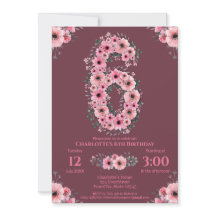 6e grote verjaardag Girl Pink Flowers Green Foliag