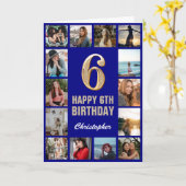 6e Happy Birthday Navy Blue & Gold Photo Collage Kaart (Gele Bloem)