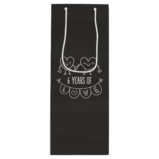 6e Jubileum - Gift Chalk Hearts Wijn Cadeautas (Voorkant)