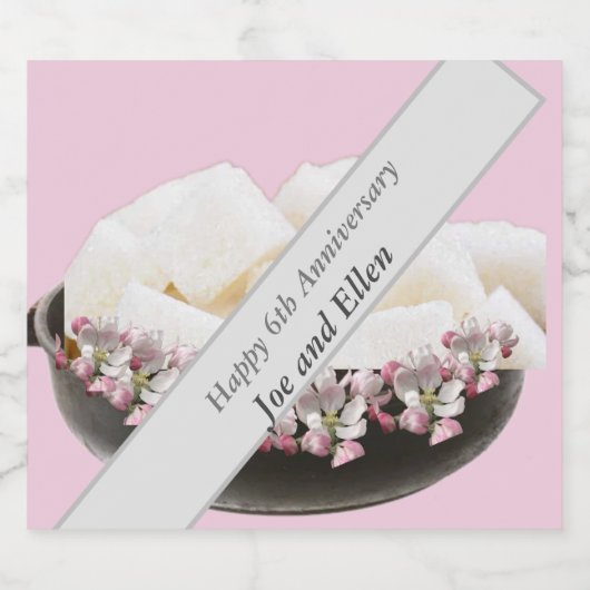 6e Jubileum, ijzer en suiker Sparkling Wijnetiket (Enkel label)