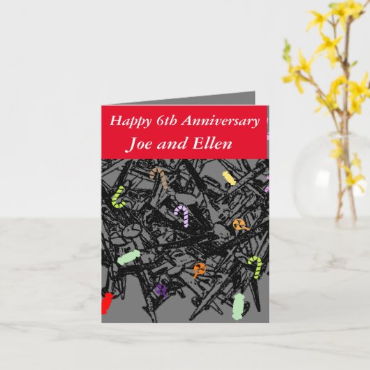 6e Jubileum, nagels en Snoep, Kaart (Gele Bloem)