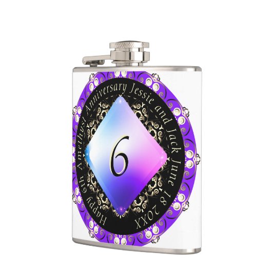 6e Jubileum van bruiloft Vinyl Wrapped Kolf Heupfles (Links)