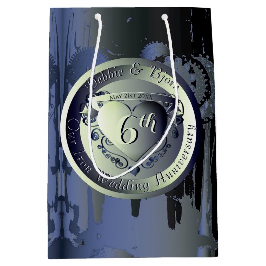 6e Jubileum van het huwelijk Bronze Heart Medallio Medium Cadeauzakje (Voorkant)