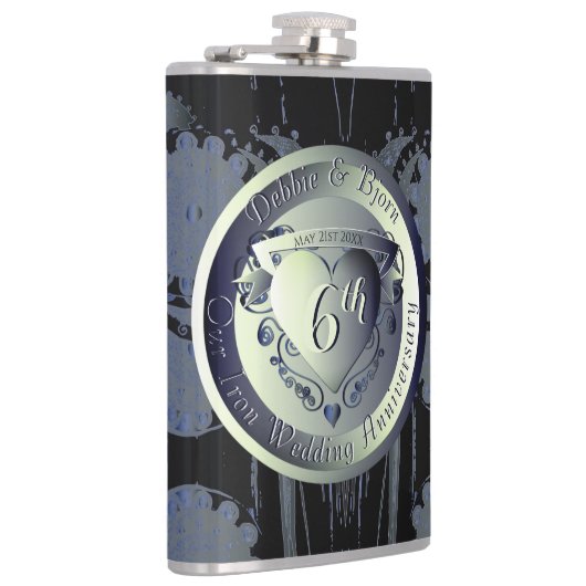 6e Jubileum van het huwelijk Steampunk Iron Medall Heupfles (Rechts)