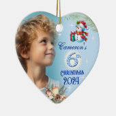 6e Kerstmis Gepersonaliseerde Boy's Photo Heart Gi Keramisch Ornament (Rechts)