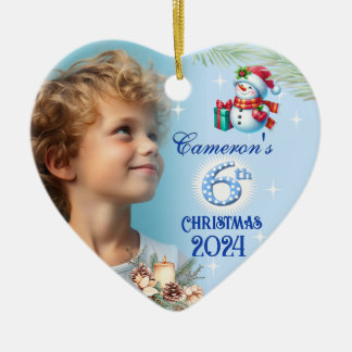 6e Kerstmis Gepersonaliseerde Boy's Photo Heart Gi Keramisch Ornament