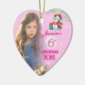 6e Kerstmis Gepersonaliseerde Meisje Foto Hart Gif Keramisch Ornament (Links)