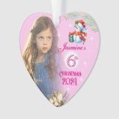 6e Kerstmis Gepersonaliseerde Meisje Foto Hart Gif Ornament (voorkant)