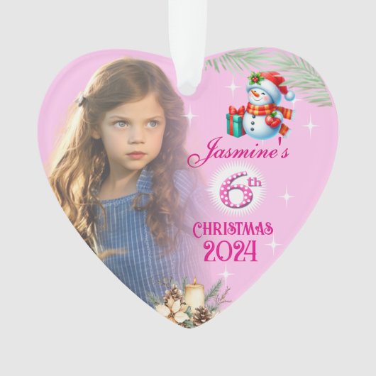 6e Kerstmis Gepersonaliseerde Meisje Foto Hart Gif Ornament (voorkant)