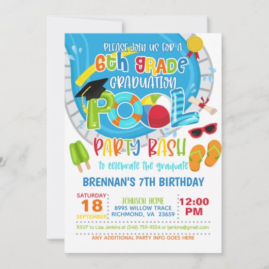 6e klas Afstuderen Pool Party - Boy Kaart (Voorkant)