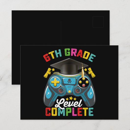 6e klas niveau complete Afstuderen gaming gamer Briefkaart (Voorkant / Achterkant)