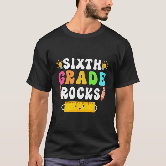 6e klas Rocks Student 6e klas Retro Terug naar T-shirt (Voorkant)