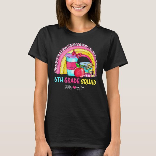 6e klas Squad Teacher Leopard Rainbow Terug naar S T-shirt (Voorkant)