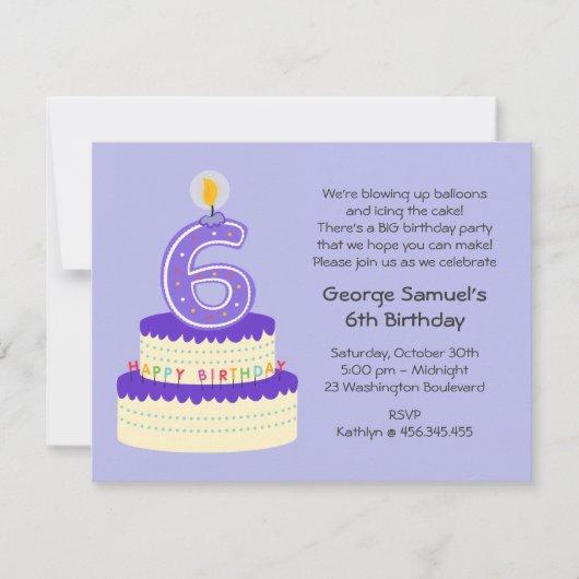 6e Lavender Birthday Cake Invitation Kaart (Voorkant)