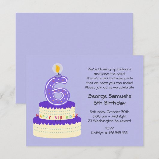 6e Lavender Birthday Cake Invitation Kaart (Voorkant / Achterkant)