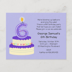 6e Lavender Birthday Cake Invitation Kaart