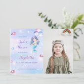 6e Mermaid Verjaardag Uitnodiging met Foto (Staand voorkant)