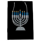 6e nacht van Hanukkah Glitter Medium Gift Bag Medium Cadeauzakje (Voorkant)